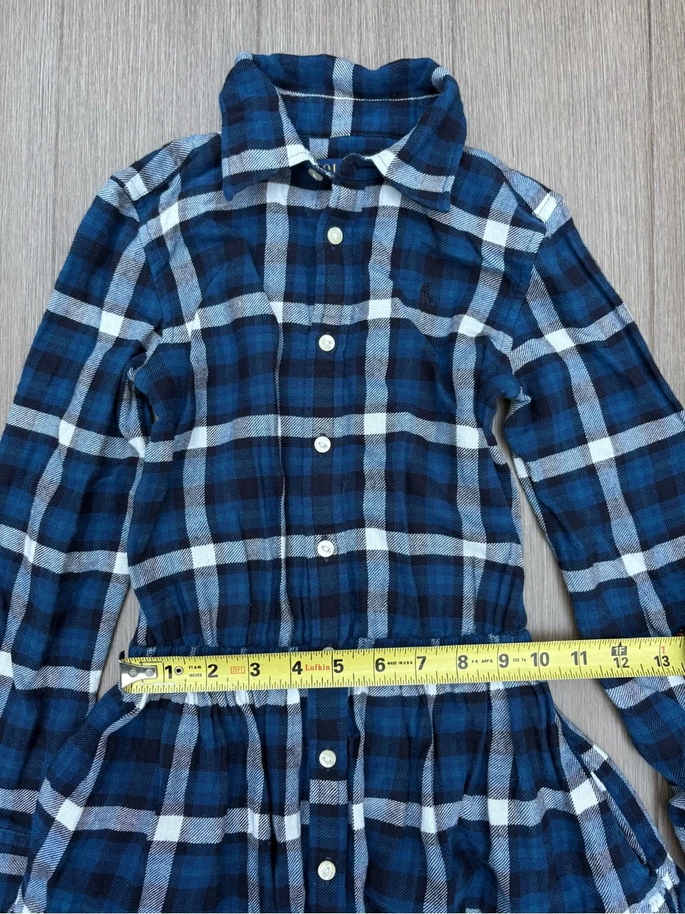 Ralph Lauren Girl Plaid Motif Flannel ShirtDress 100% Cotton In Blue Size 7